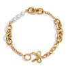 Youthway Romantic Bowknot Pendant Stainless Steel Bracelet For Women Elegant Imitation Pearl Bracelet Fashion Jewelry Girls Gift