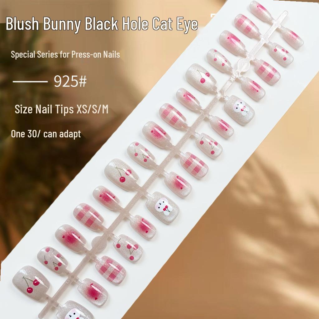 

Кавайные мультяшные накладные ногти «Кошачий глаз» с кроликом - Милый румянец, носибельный нейл-арт