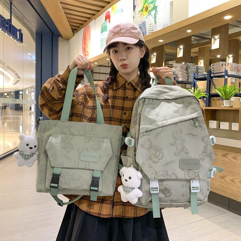 Casual Backpack Girl Cute Bear Lightweight Weight Backpack Junior High School College Student Schoolbag Fashion