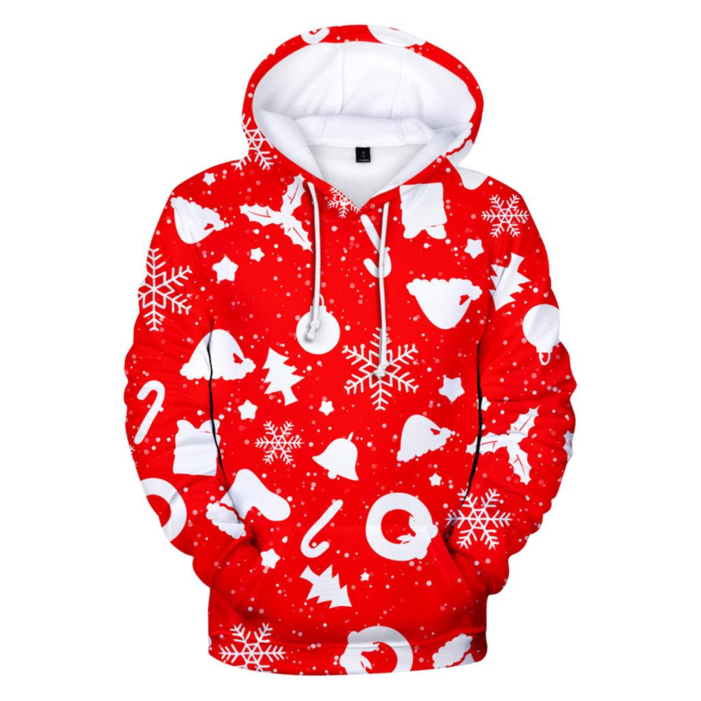 Christmas Fashion Print Loose Men'S And Women'S Thin Hooded Sweater