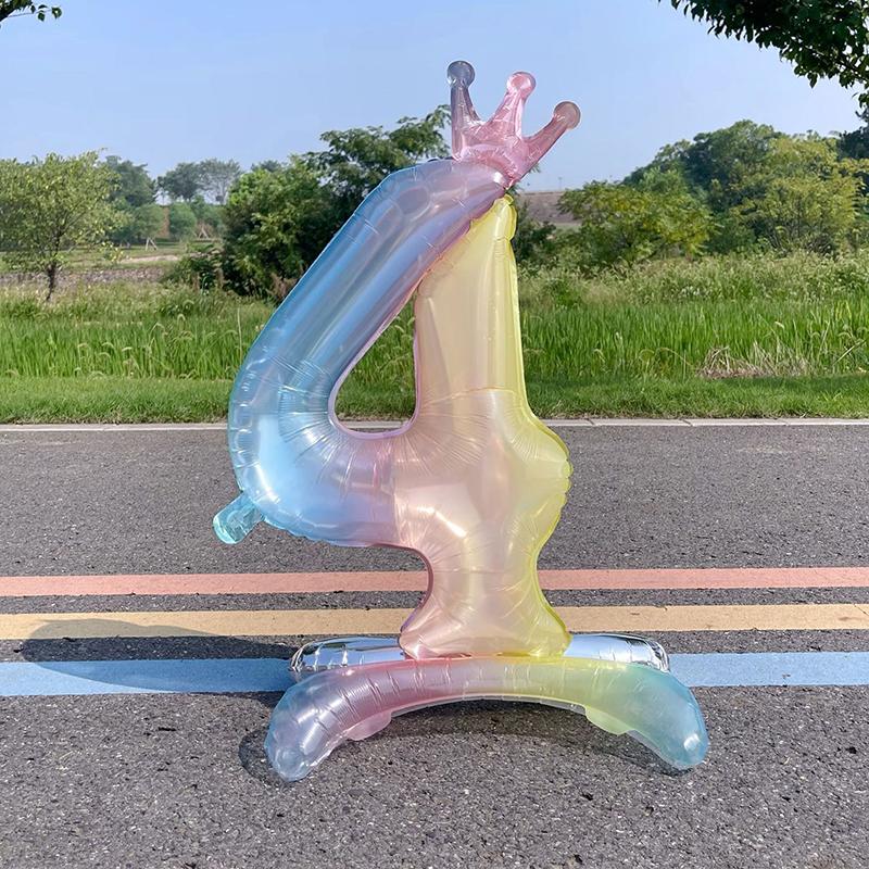 1pcs 32inch Standing Rainbow Digital Balloon Gradient Colorful Crown Aluminum Foil Balloon Birthday Party Baby Shower Decor