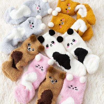 Frauen Niedliche Cartoon-Tier Fuzzy Socken Winter Warme Fleece Kawaii Panda Bär Katze Maus Lässige Mode Hause Boden Schlaf flauschige Socke