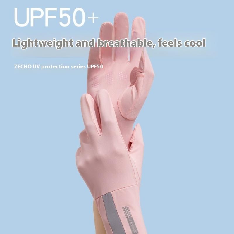 Summer Sunscreen Gloves Women Thin Ice Silk Anti-Ultraviolet Dew Finger Touch Screen Driving Riding Non-Slip Breathable Upf 50+