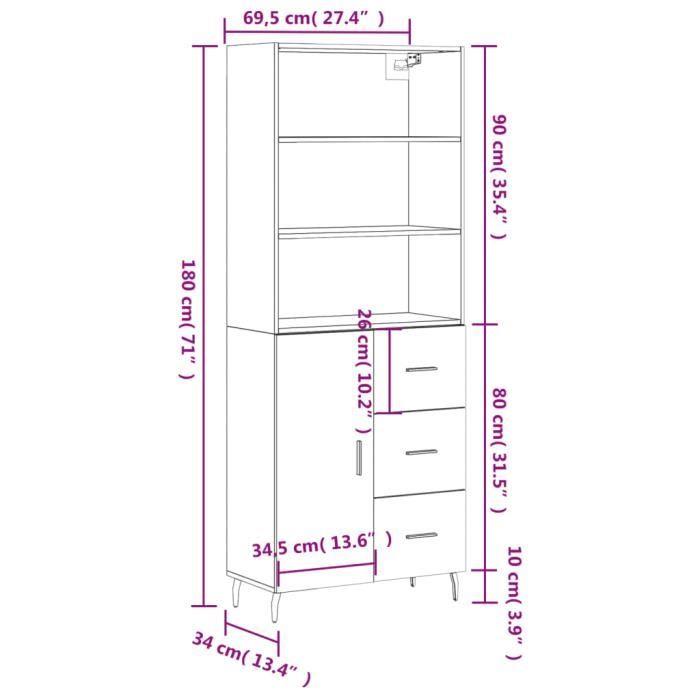 VidaXL Highboard Concrete Grey 69.5x34x180 Cm Engineered Wood 3189465