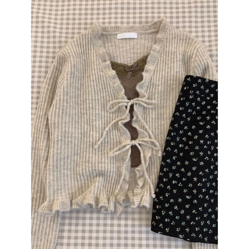 

Фантазийная вязка Маленькое пальто Кружевной край Кардиган на бретельках Apricot S [Suggested 35.00 kg-45.00 kg]]