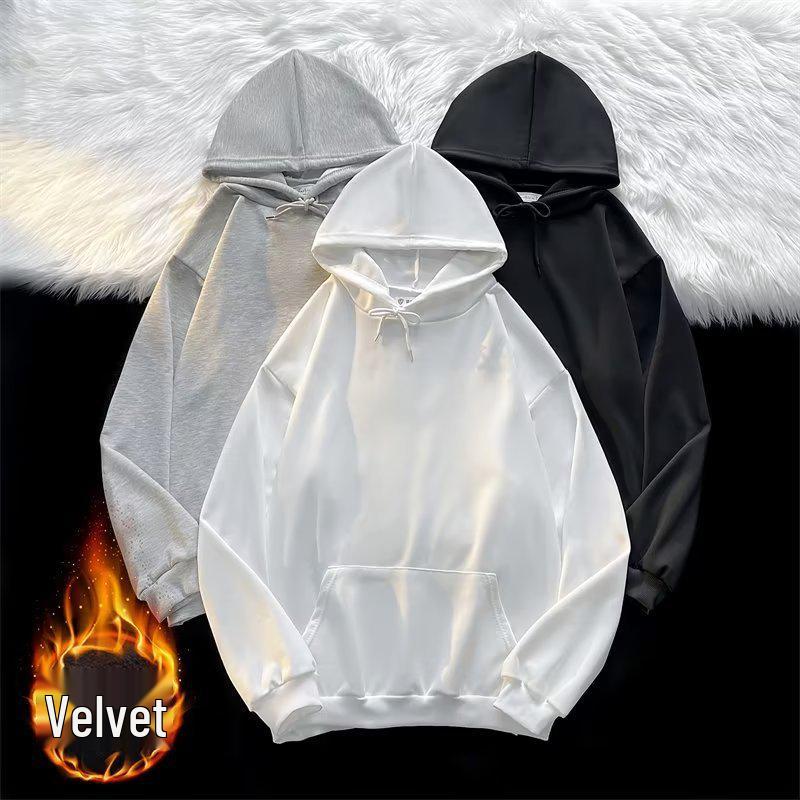 

Hong Kong Style Casual Solid Color Fleece-Lined Hoodie L белый