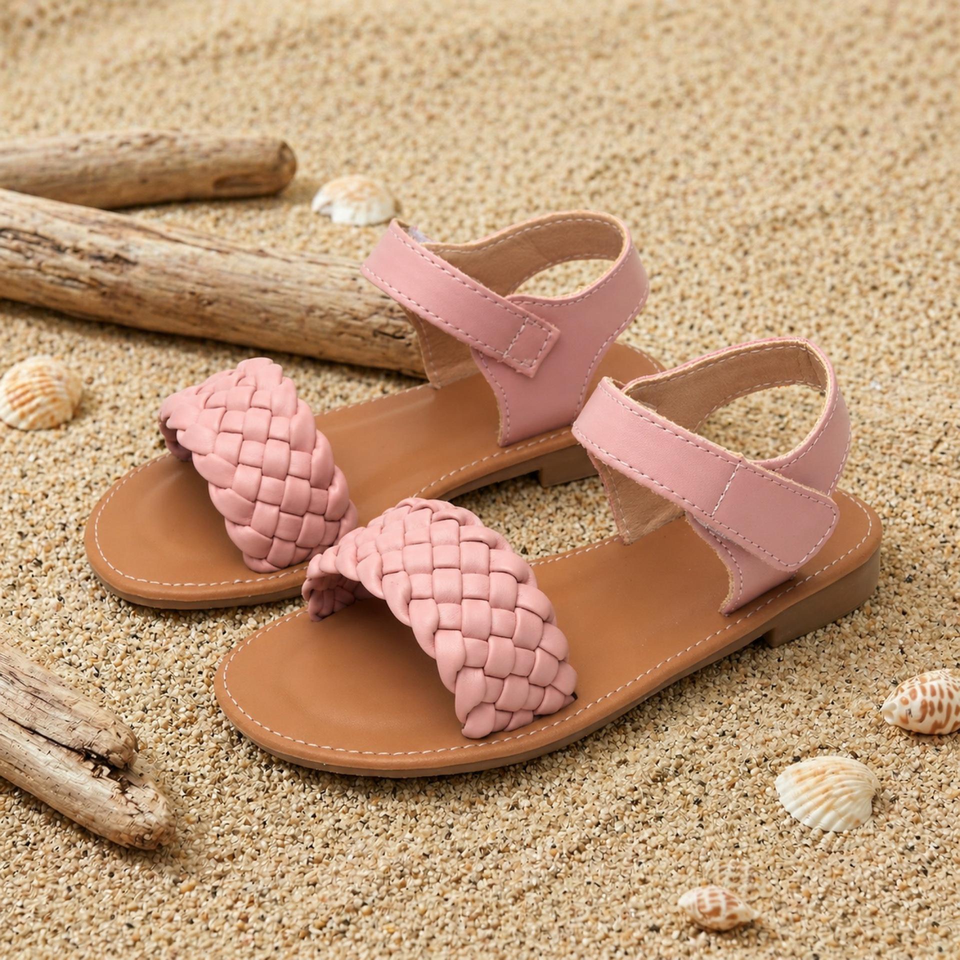 Girls Summer Velcro Sandals - Soft Sole, Flat Design, Available in Multiple Colors 34