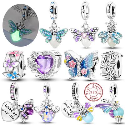 Copper Charms Beads Pendant Luminous Firefly Butterfly Charms Fit Original Bracelet Women Diy Jewelry Making Gifts