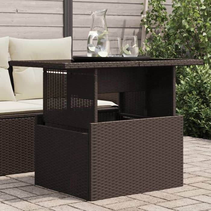 VidaXL Garden Table Brown Glass Top 100x55x73 Cm Poly Rattan, Outdoor Table, Table, Outdoor Dining Table, 366208