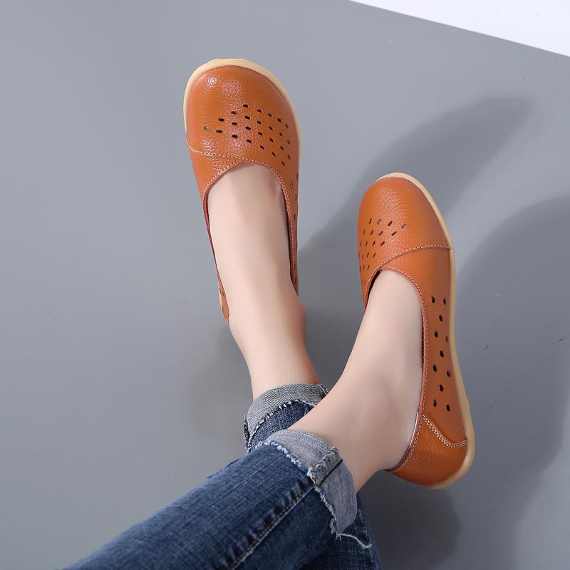 Fashion Leather Women Flats New Cut-Outs Summer Shoes Woman Hollow Women's Loafers Female Solid Shoe Large Size 35-44