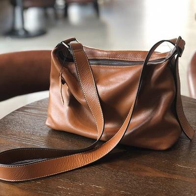 Simple Genuine Leather Women Shoulder & Crossbody Bags Versatile Natural Real Cowhide Large Capacity Messenger Bag