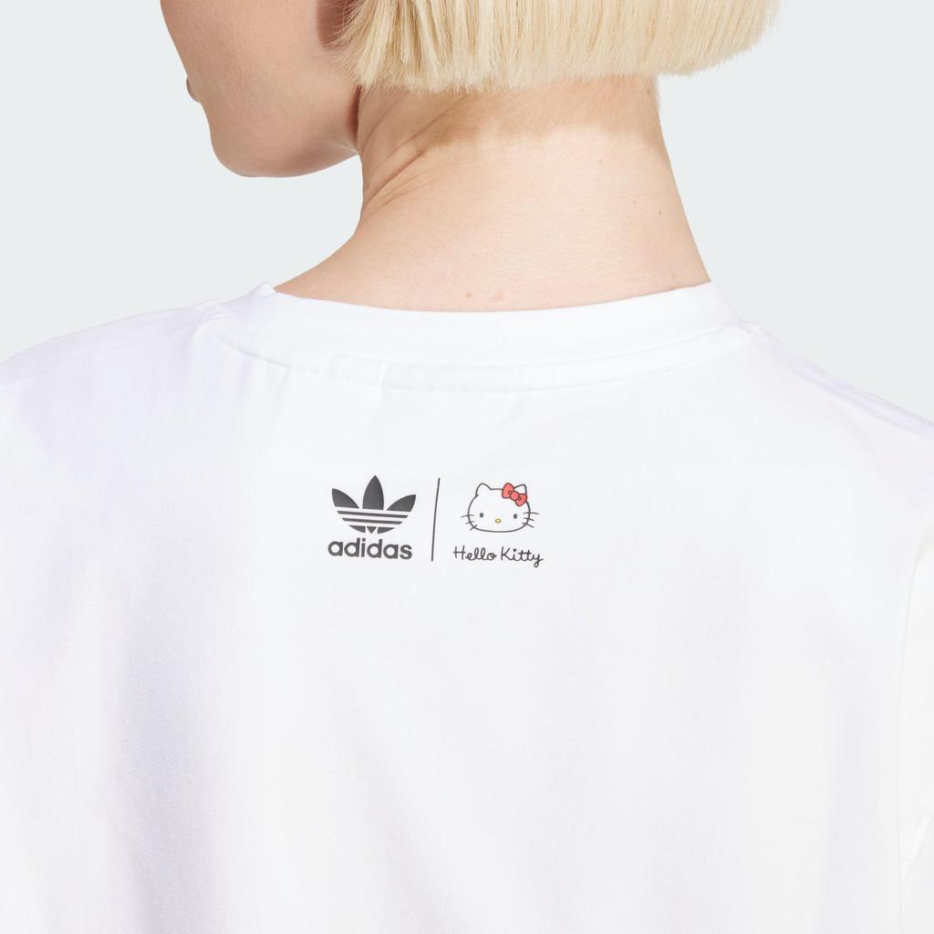 adidas Hello Kitty Kleeblatt Boxy T-Shirt mit Markenlogo-Print Damen Oberteile Weiß IX7880