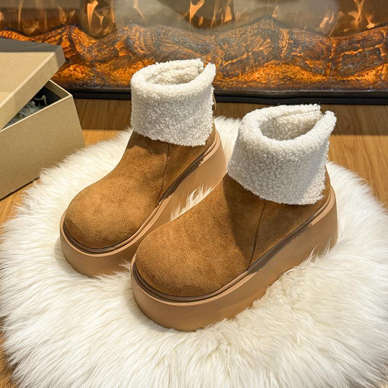 Women's thick soled plus size thickened winter warm fur one snow boots padded lining ankle boots non-slip hiking sports cotton boots