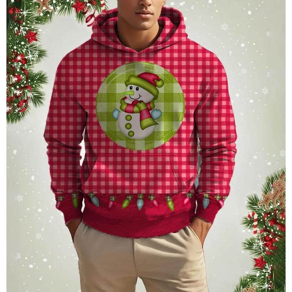 Christmas Elk Print Men's Hoodies & Sweatshirts Autumn Winter Casual New Year Clothing Fashion Loose Hooded Pullover X'mas Tops