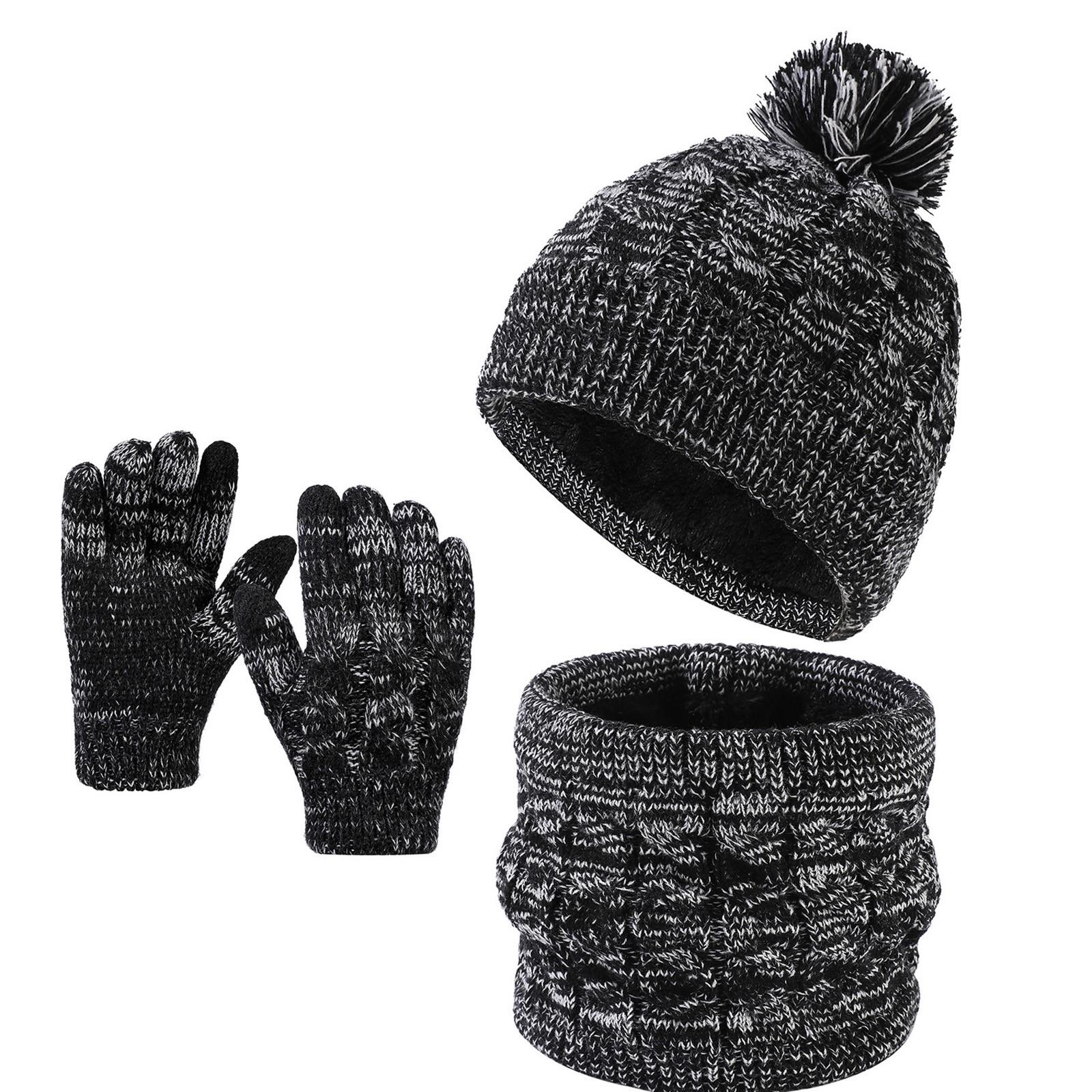 

Детские вязаные теплые шапки с 1 парой перчаток и шарфовТеплая зима One Size горячий розовый