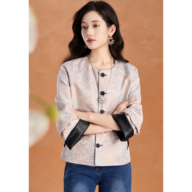 Ke Bei Er Women's New Chinese Style Jacquard Reversible PU Jacket