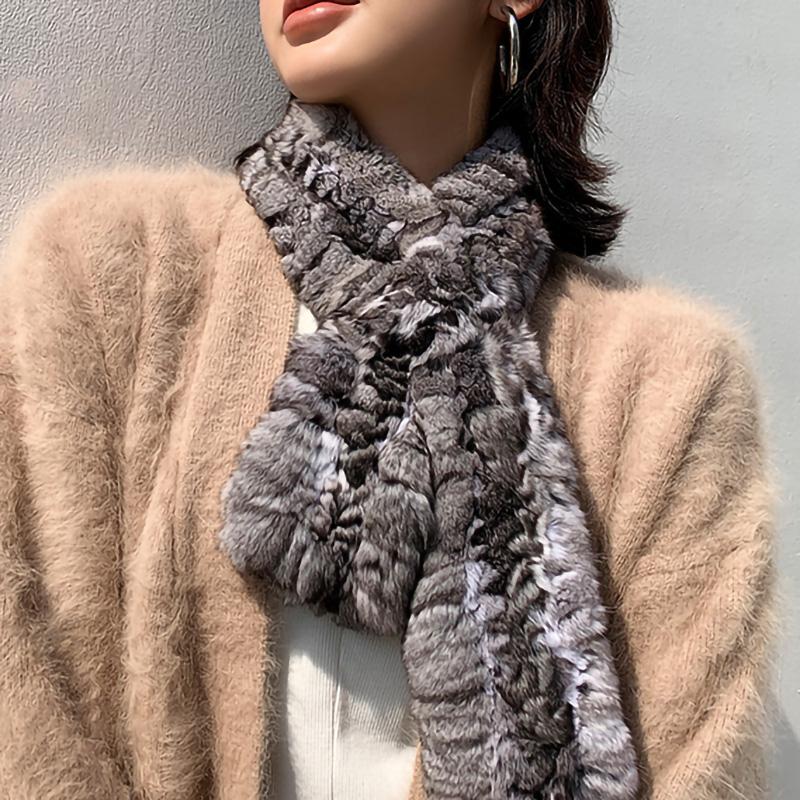 New Fashion Real Rex Rabbit Fur Scarves Winter Chinchilla Fur Scarf for Women