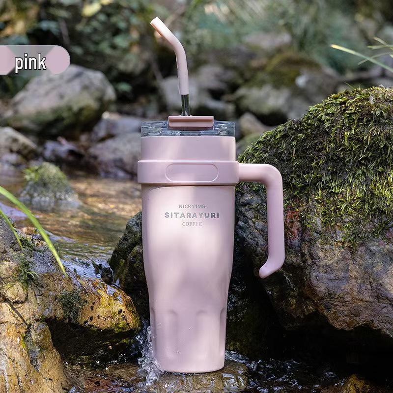

Insulated Dual-Drink Handle Cup with Straw - Large Capacity for Outdoor Sports & Office Use 1100 ml