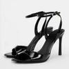 Fashion Gold Patent Leather Ankle Buckle High Heeled Sandals Women Sexy Square Toe Open Toe High Heels Summer Fashion Party Office Shoes