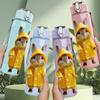 1PC Rabbit Yellow Hood Raincoat 750ml Color Plastic Sports Water Bottle Leakproof Flip Straw Lid Suitable for Sports Office Home Use