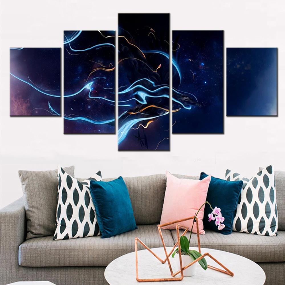 5 Pezzi Tela Wall Art Poster Pittura Arte Digitale Uccelli Astratto Colorato Stelle Galassia Carta da Parati Stampa Immagine Soggiornoo