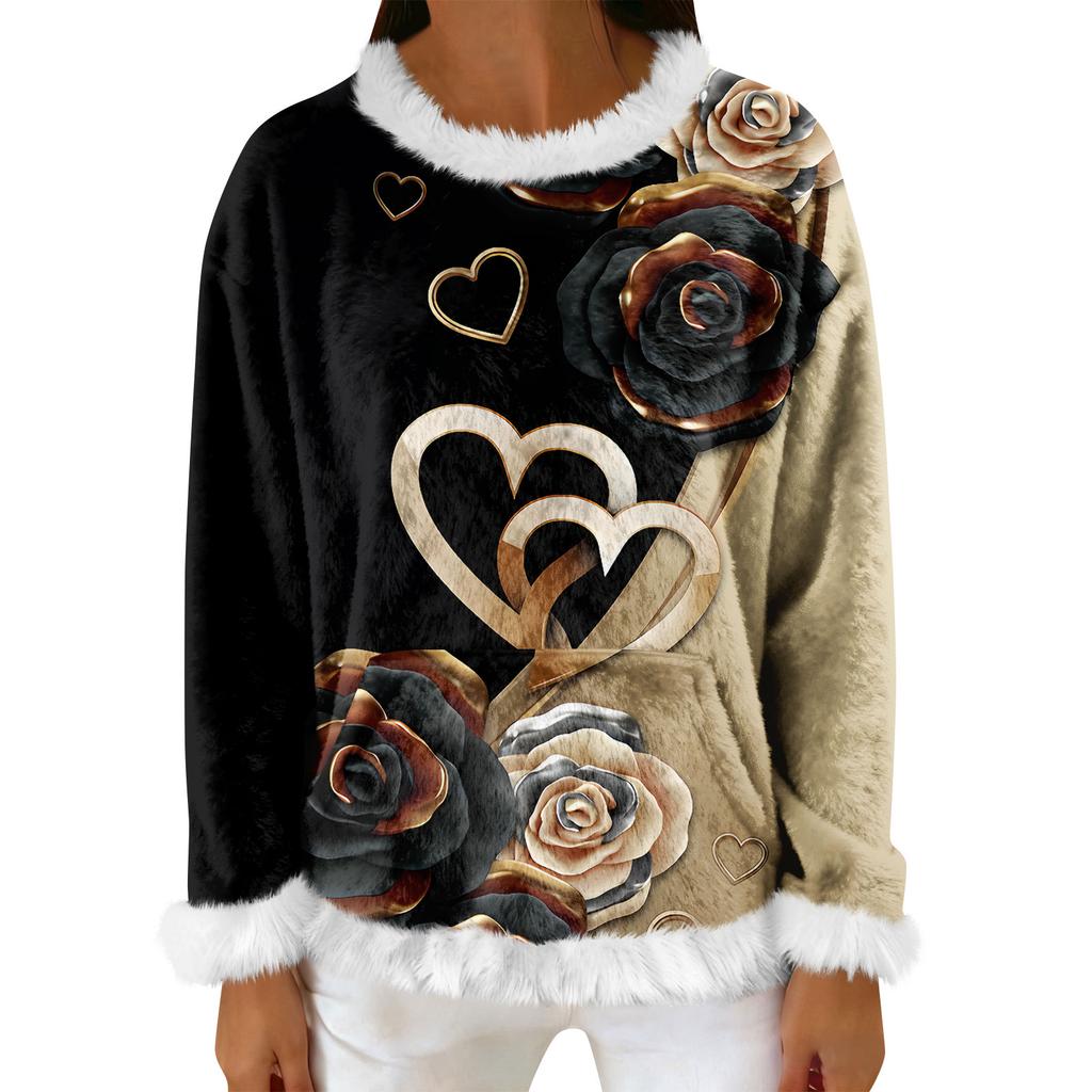 Women's Casual Fleece Sweatshirt  Long-Sleeve Round  Neck Casual Comfortable Loose-Fit Lightweight Women's Flannel Sweatshirt