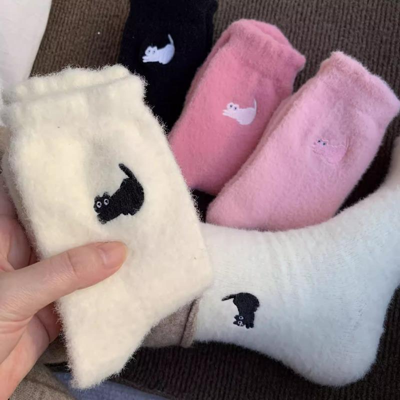 3pairs Cute Cat Mink Fleece Soft Socks for Women Winter Warm Thicken Coral Plush Socks Thermal Snow Home Sleep Floor Kawaii Sock