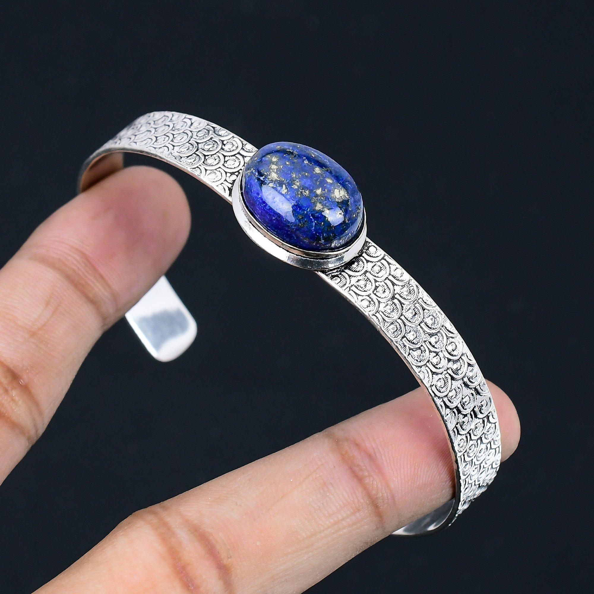 

Womens day Sale Sterling Silver Natural Lapis Lazuli Wife Wedding Bangle Jewelry Adjustable