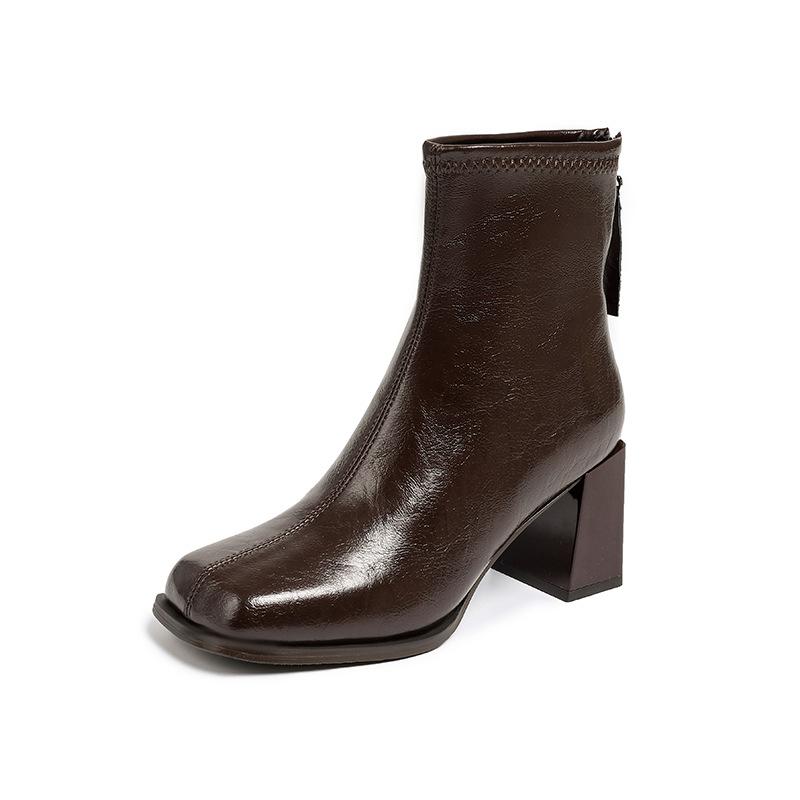 Autumn and winter French thick heel high heel fashion Martin boots women's head back zipper temperament women's boots