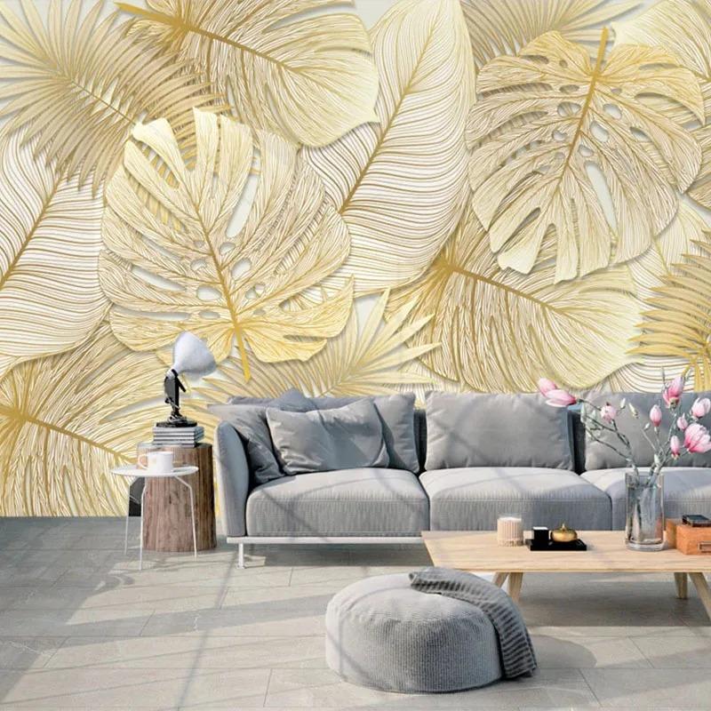 3d Stereo Tropical Rain Forest Wallpaper Golden Banana Leaf Wall Mural Living Room Bedroom Wall Papers
