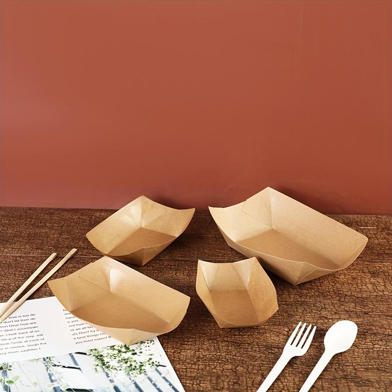 100 Pcs Disposable Kraft Paper Coated Boat Boxes - Ideal for Packing Fried Chicken, Popcorn, Fried Snacks, Etc