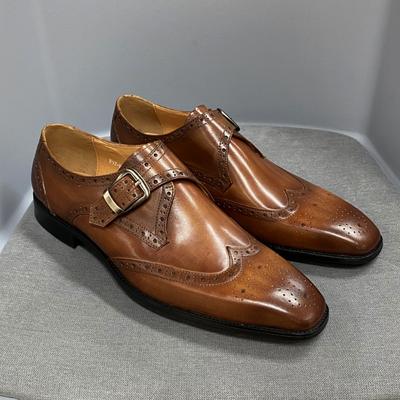 Fashion Fashion Men Block Carved Leather Shoes Genuine Leather Single Buckle Dress Shoes Business Monk Shoes Sapatos Formais Masculinos
