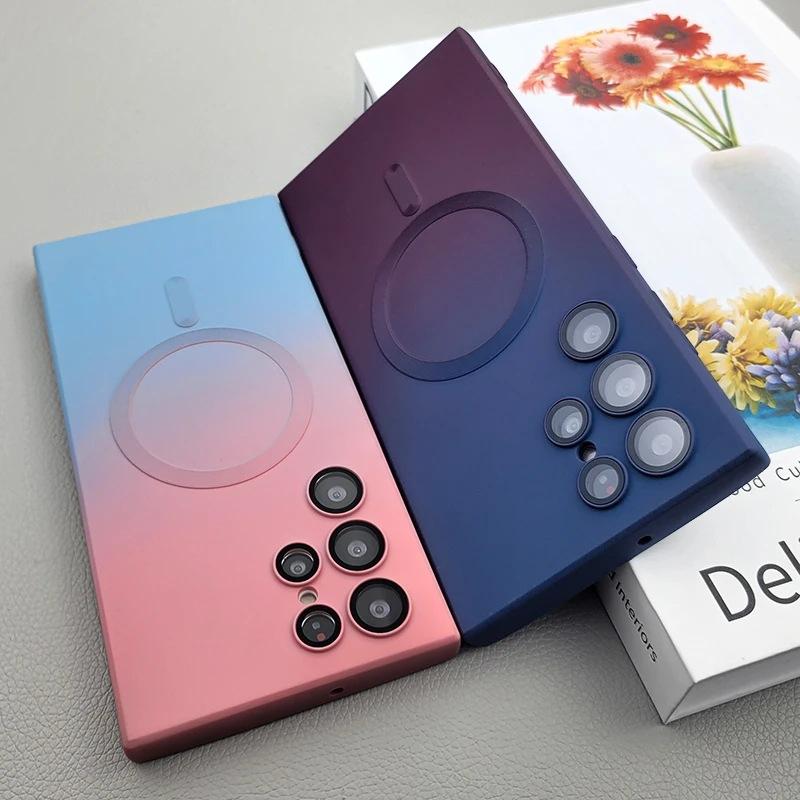 Suitable for Samsung S25Edge Magnetic Suction Mobile Phone Case Liquid Silicone S24ultra Two Color S23 Silicone S22 Matte