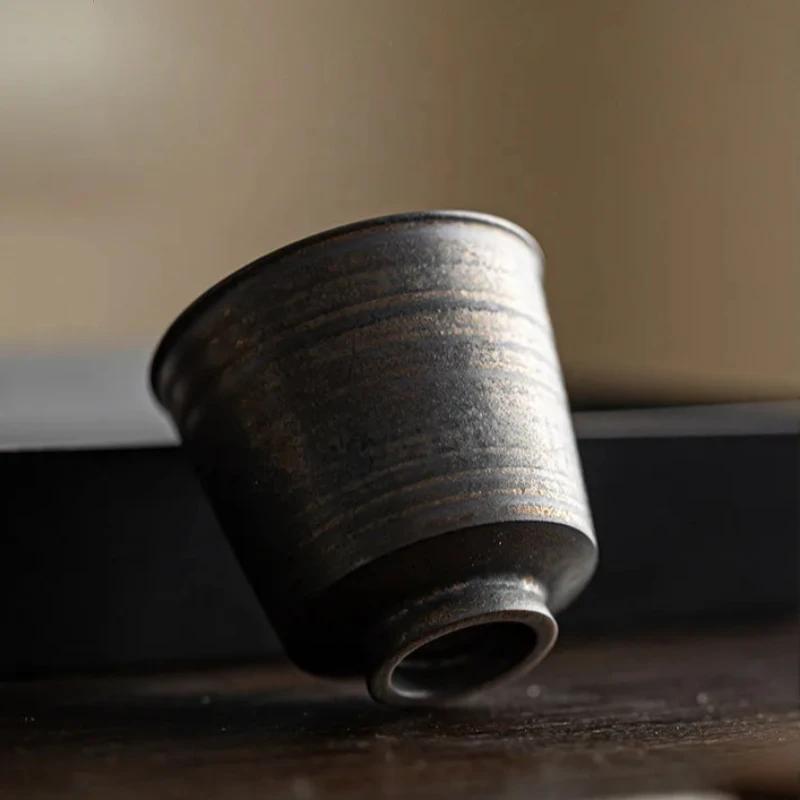 Handmade Gold-Glazed Thin Ceramic Tea Cup - Artisan Crafted Coarse Clay Master Cup for Kung Fu Tea CeremonyRetroPersonal Teacup