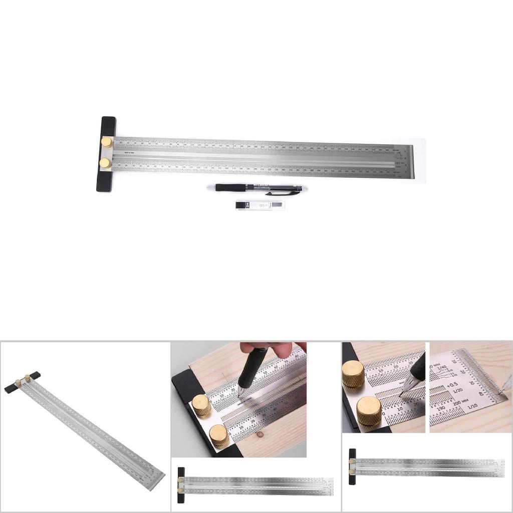 Nierdzewny Stalowy Liniał T-owy do Otworów Rysik Narzędzie do Zaznaczania do Obróbki Drewna z Automatycznym