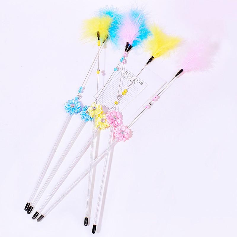 Cat Toy Feather Cat Toys Interactive Bite-resistant Steel Wire Kitten Toy with Bell Long Handle Toys for Cats Stick Pet Products