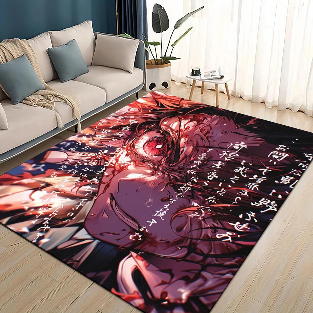 3D Demon S-Slayer Cartoon Kamado Nezuko Anime  Carpet Rug for Living Room Bedroom Home Sofa Decoration,Kid Non-slip Floor Mat