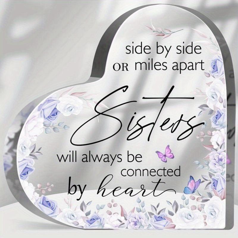 Side by Side or Miles Apart  Sister Heart - Acrylic Keepsake for Bestie Birthdays чистый