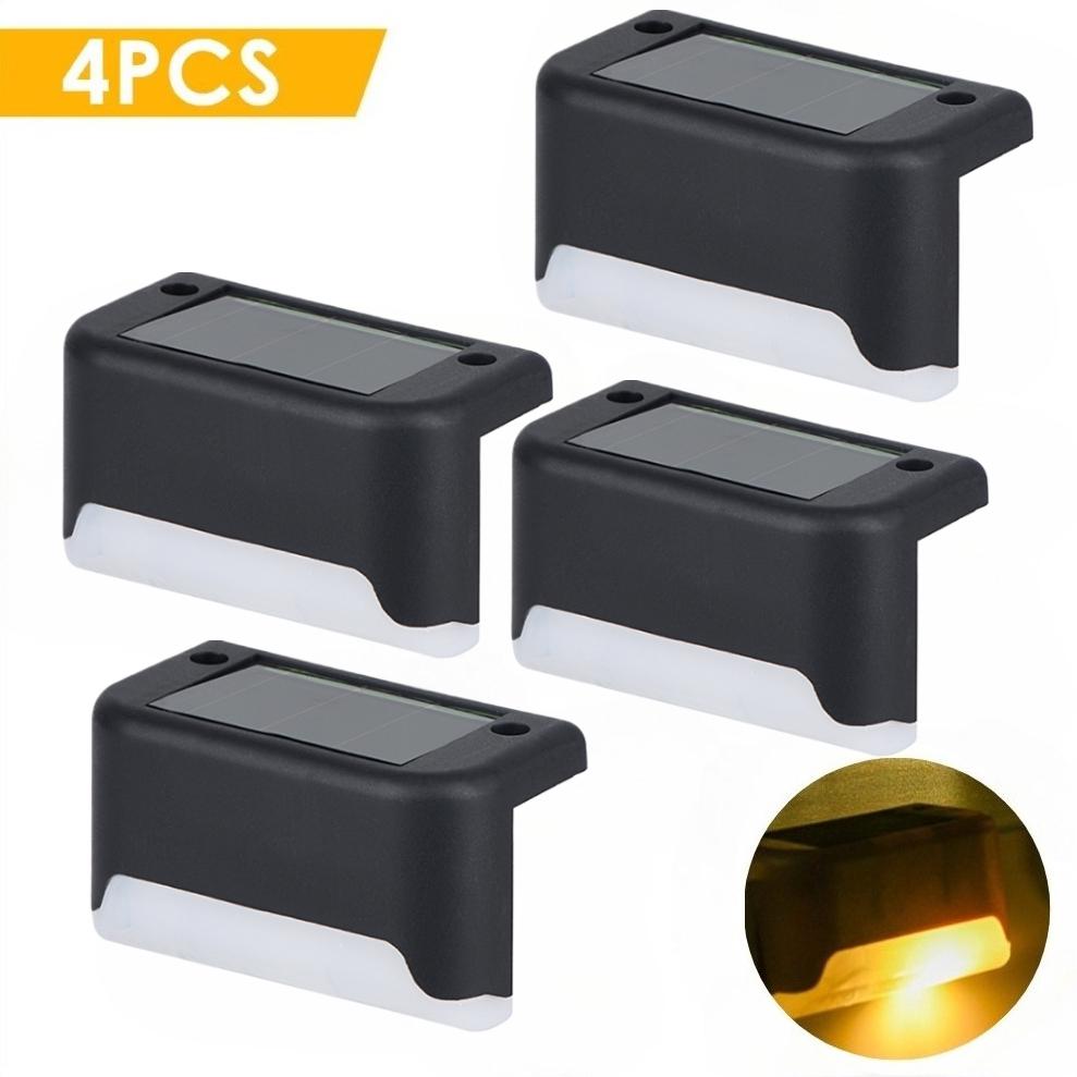 

4 шт. в упаковке, солнечные палубные светильники, уличные водонепроницаемые светодиодные светильники для ограждения, садовые ступенчатые светильники для патио, лестницы, перил, дорожки, солнечная лампа 4Pcs-Warm(Black)