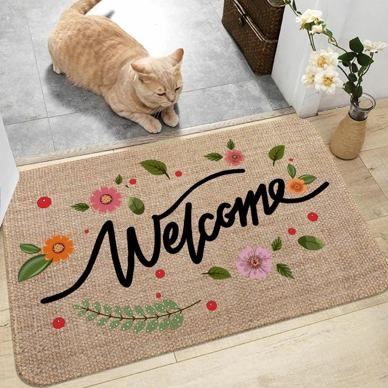 Welcome Letter Door Mat Non-slip Carpet Bedroom Entrance Doormats Home Decoration Washable Kitchen Bathroom Balcony Floor Rug