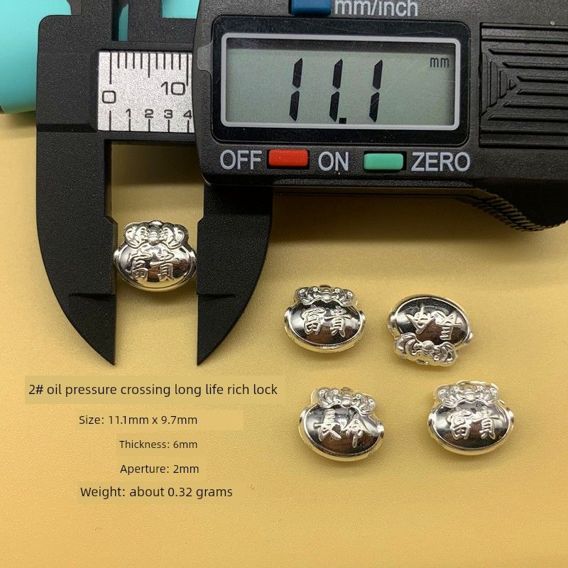 

999 Pure Silver Long Life Rich Lock String Decoration Sterling Silver Pendant Hand-Woven DIY Carrying Strap Small Accessories 3D Hard Silver Jewelry Long Life Wealth Lock [One]]