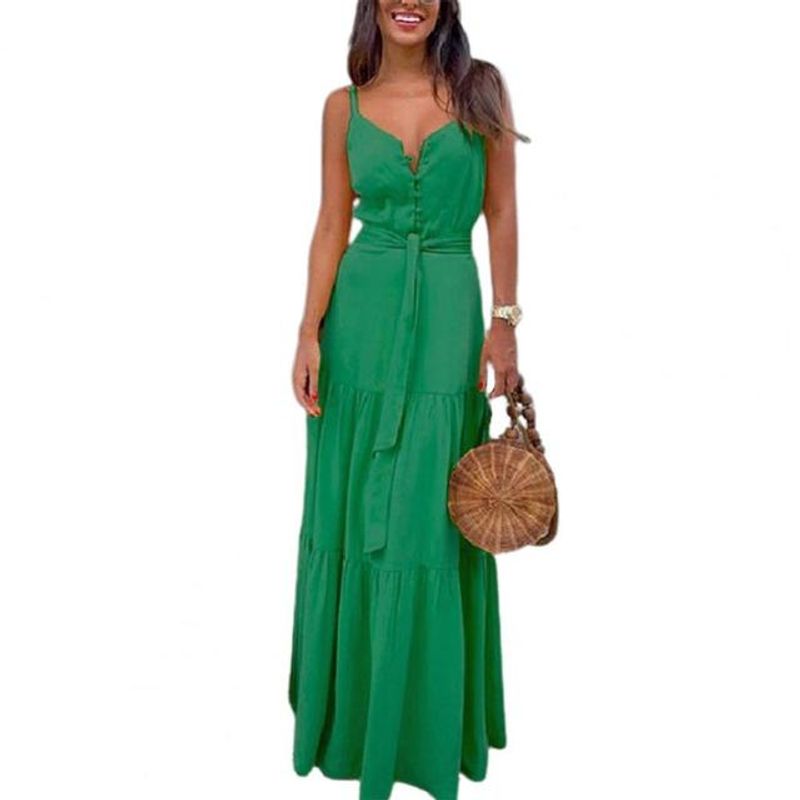 

Casual V-neck Splice Strap Dress Women V Neck Splicing Sling Dress Female Green 2XL