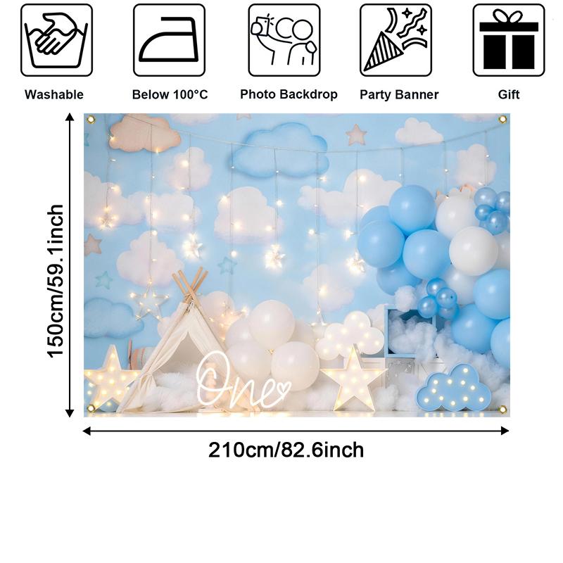 LS Photography Background Blue Sky Clouds Tent Balloons Glitter Decor Kids Birthday Baby Shower Cake Smash Photo Backdrop Studio
