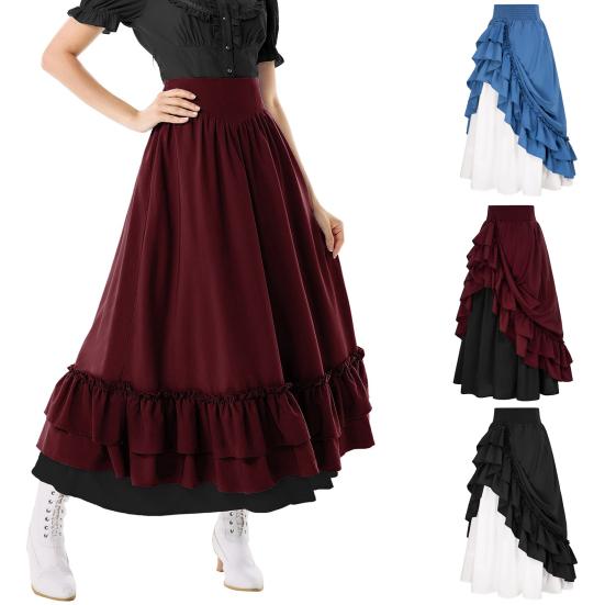 Spódnica damska Steampunk Maxi z elastyczną talią i wysokim stanem, spódnica warstwowa, nieregularna, falbaniasta, sukienka w kształcie litery A, spódnica retro na pokazy sceniczne
