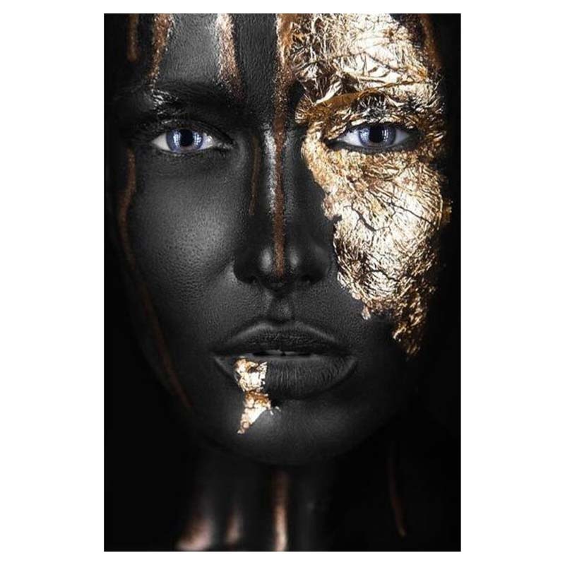 

Африканская женщина, черный и золотой портрет, холст, картины, печать плакатов, настенная художественная картина, домашний декор для гостиной, без рамки 30x40cm