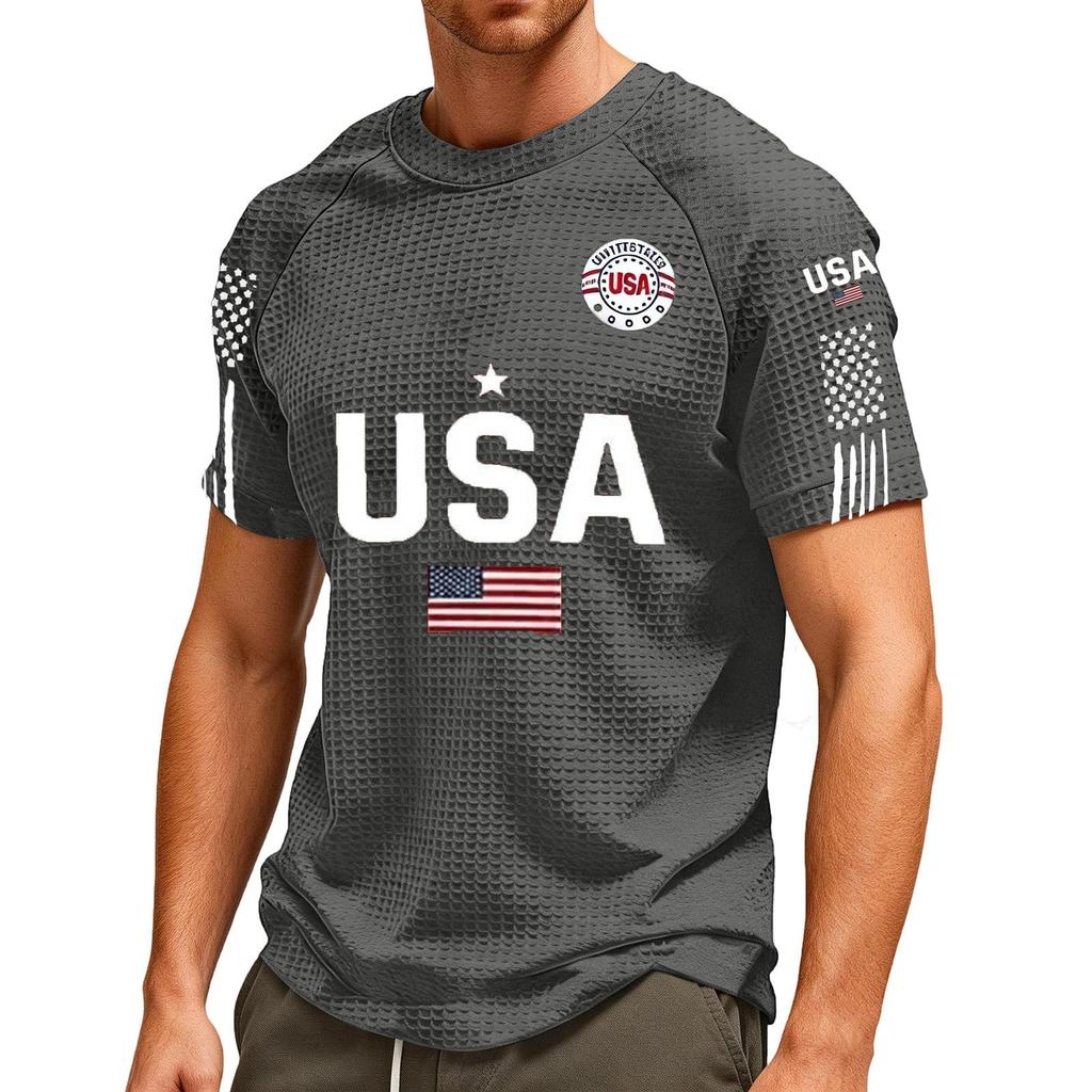 Men's Loose And Casual Flag-print T-shirt, Short Sleeve Shirt