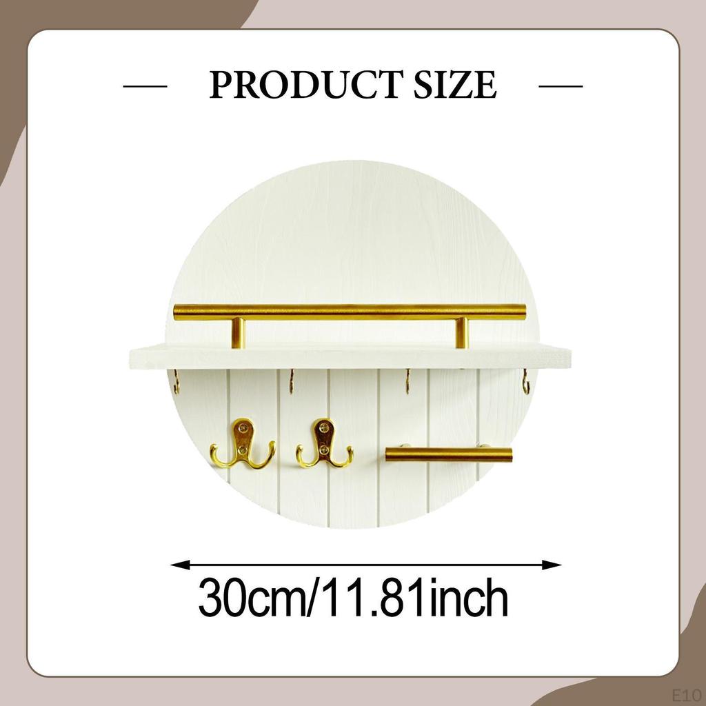 Key Holder Wall Mount Shelf Mail Organizer Tray Hooks for Bathroom Office