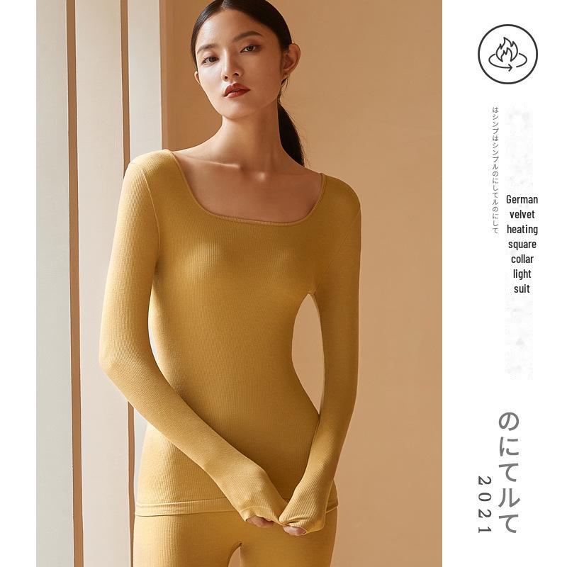 

Women s German Velvet Thermal Underwear Set - Threaded Square Collar, Lightweight, Warm Autumn & Winter Base Layer. One size [80-135 catties]
