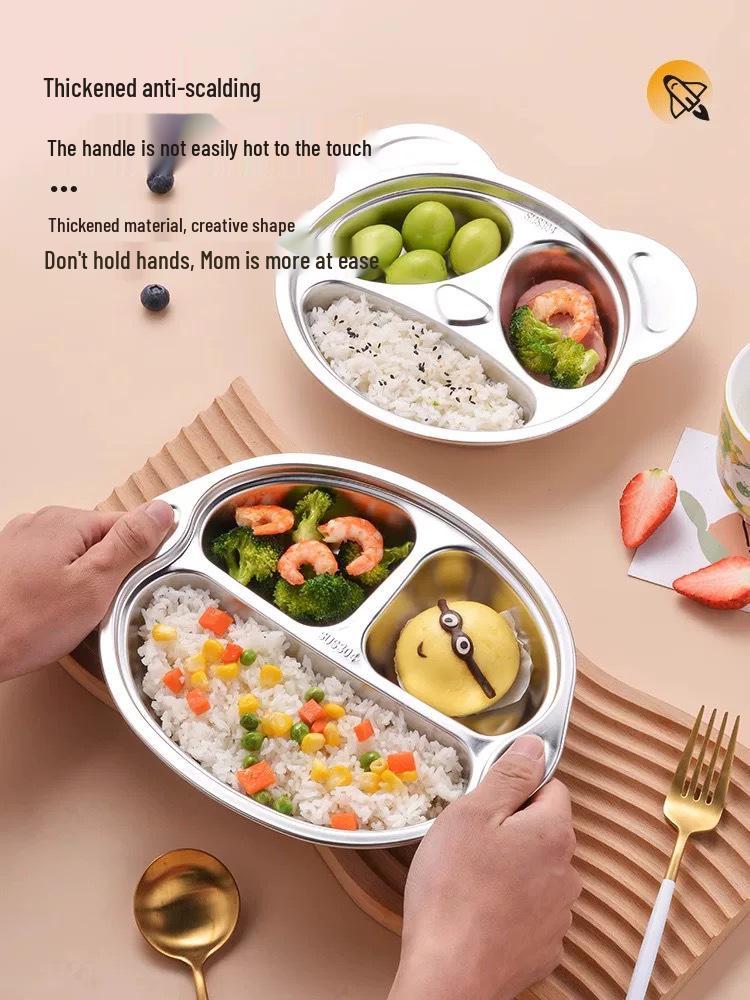 304 Stainless Steel Cartoon Divided Plate for Kids – Perfect for Kindergarten and School Canteens