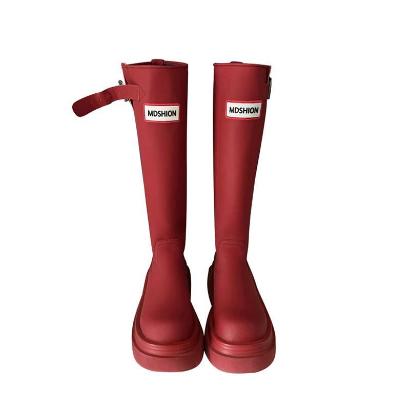 Sudingjia Non-slip Tall Red Rain Boots 2025 Outdoor Camping Rain Shoes Thick Soles But Knee Boots Knight Boots